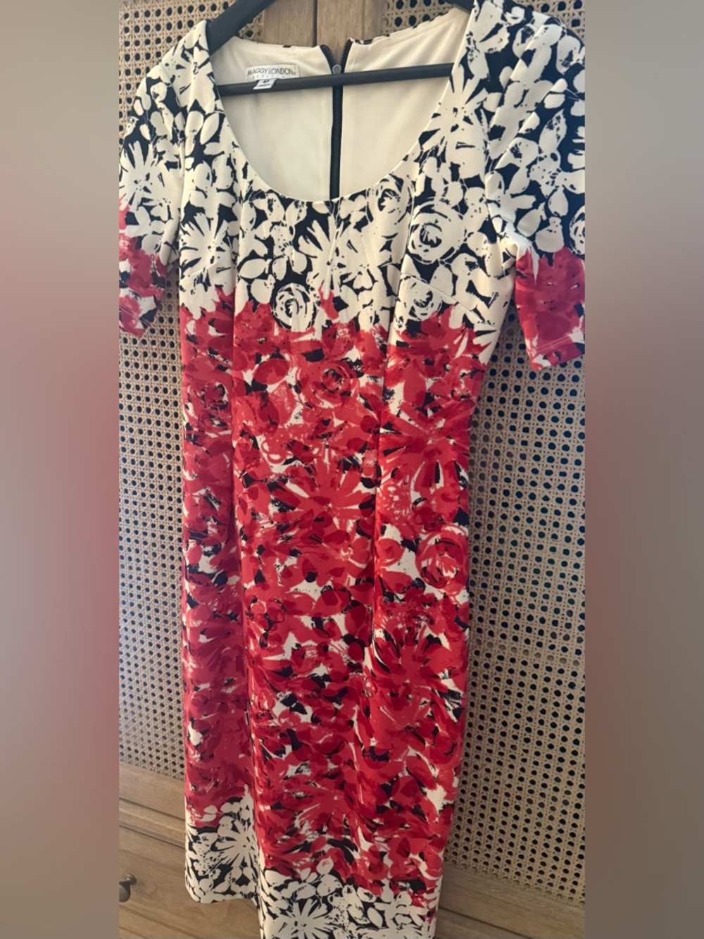 Maggy London Red, White & Black Floral Scoop-Neck Midi Dress
